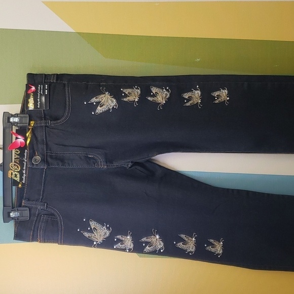 Women's Mid Rise Stretch Leg Floral Jeans - Picture 1 of 9